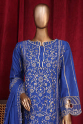 Bin Saeed Stitched 3 Piece Luxury Plain Cotton Vol-01 Collection-PC-28665-Blue